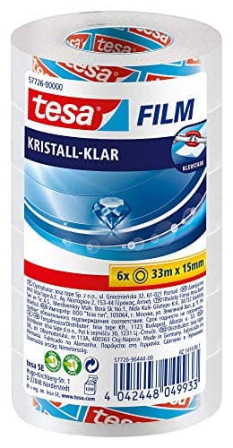 Image of tesa Film Crystal Clear - Highly Transparent, Age-resistant Tape with Strong Adhesion - 33 m x 15 mm - Pack of 6