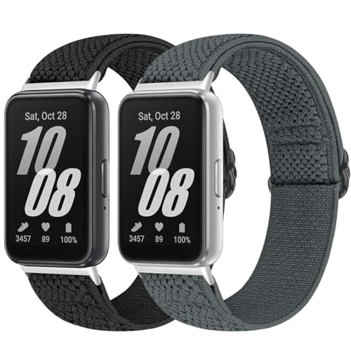Image of Bcuckood Elastic Nylon Straps Compatible with Samsung Galaxy Fit 3, 2PCS Adjustable Stretchy Nylon Replacement Straps Wristbands for Galaxy Fit3 SM-R390 Watch for Women Men