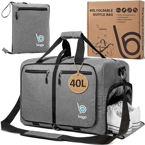 Image of bago Holdall Bags for Men & Women - 40L Spacious Holdall Bag with Shoe Compartment - Save Time & Travel The World in Style & Convenience - Durable, Lightweight & Foldable Duffle Bag (SnowGray)