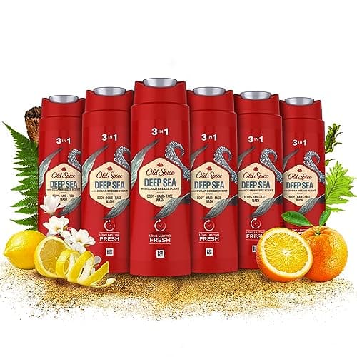 Image of Old Spice Deep Sea Men’s Shower Gel & Shampoo 250ml Multi-Use 3-in-1 Hair-Face-Body Wash, Long Lasting Fresh, Perfume Quality Scent, Pack of 6