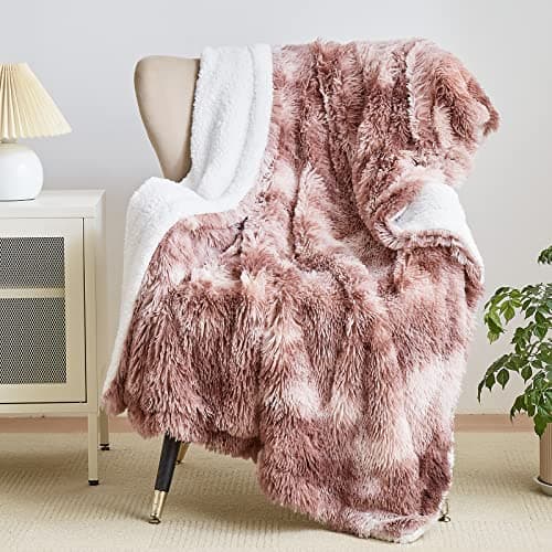 Image of Wajade Fluffy Sherpa Fleece Blanket Coffee Faux Fur Bed Throw Super Soft Warm Large Blanket for Bed Sofa Car, 130x160CM