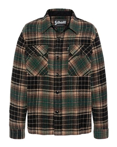 Image of Schott SHCARL4 Forest Checks Chest Pocket Overshirt, Green, L