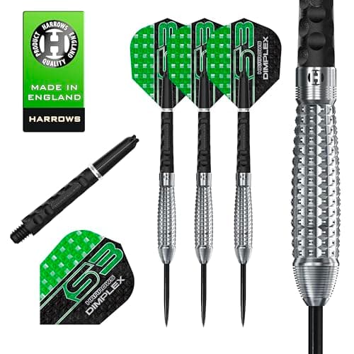 Image of Harrows Dimplex Bomb & Tapered Darts Set I Professional Darts 90% Tungsten Steel Tip ALL Weights I 10pc Set with Black Dimplex Midi Shafts & Dimplex Flights (Bomb Shape, 24g)