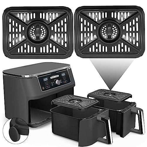 Image of GZHCJJ 2 Pieces Air Fryer Grill Pan for Ninja Foodi AF400UK 9.5L 6 in 1 DualZone 2 Drawers Air Fryer, Non-Stick Stainless Steel Replacement Crisper Plate Grill Tray Accessories, Dishwasher Safe