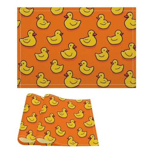Image of Cute Rubber Duck Pattern Novelty Linen Placemats Heat Resistant Table Mats for Dining Kitchen 12 X 18 Inch