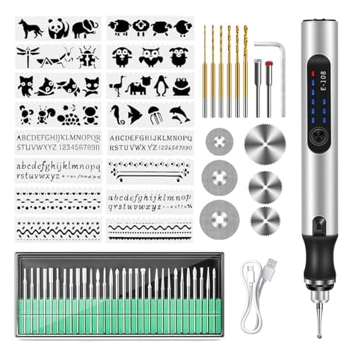 Image of Electric Engraving Tool Kit USB Cordless Rechargeable Engraving Pen with 16 Templates Mini DIY Engraver Pen Rotary Tool Crafts for Carving Stone Plastic Jewelry Etching Metal Glass Ceramic Wood Sliver