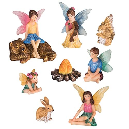 Image of GloBrite Set of 9 Mini Fairies Family Set - Outdoor Garden Ornament Accessories, Miniature Fairy Figurines Statue for DIY Home Decoration