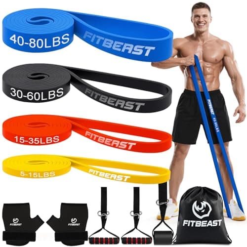 Image of FitBeast Resistance Bands Set, 4 Levels Pull Up Assistance & Exercise Bands with Handles & Door Anchor for Home Workouts (4-Piece Set 5-80 lbs)