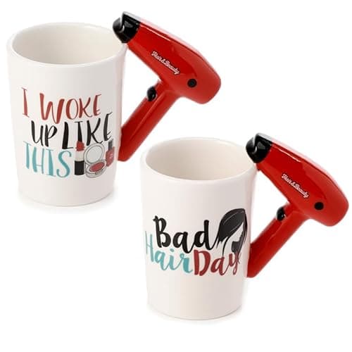 Image of Vision4ever 1Pcs Fun Hair Drier Shaped Handle Ceramic Mug for Coffee, Tea, Hot Chocolate Mug