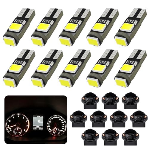 Image of AGLINT T5 LED Bulbs White W3W 74 286 2721 with Socket for Car Dashboard Instrument Panel Gauge Cluster Indicator Light 12V White 10Pcs