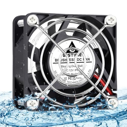 Image of GDSTIME 60mm 12V Fan IP67 Waterproof DC 12V Brushless Cooling Fan 60mm x 60mm x 25mm Dual Ball Bearing 4500RPM For PC RV Refrigerator Plant Tank Terrarium