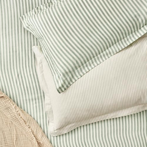 Image of Furn. Yard Hebden Mélange Stripe 100% Cotton Pillowcase Pair – Soft Textured Striped Design (Forest – 50x75cm)