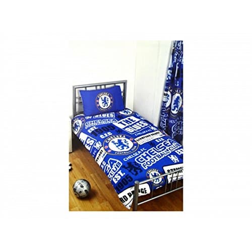 Image of Chelsea FC Official Football Patch Single Duvet And Pillow Case Set (One Size) (Blue/White)
