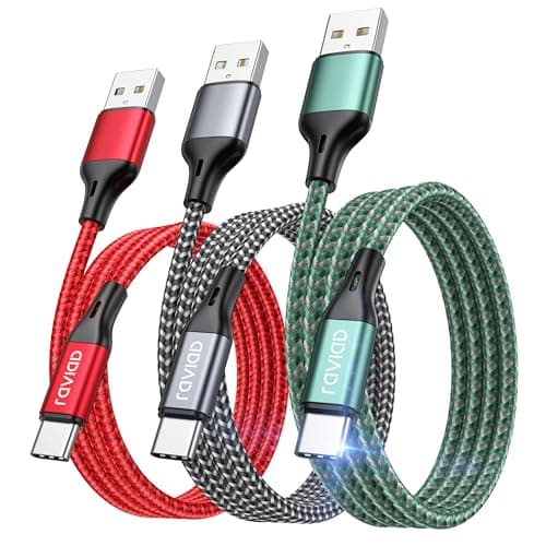 Image of RAVIAD USB C Charger Cable [3Pack 1M], USB to USB C Cable Fast Charging Nylon Braided Type C Charger for iPhone 17 16 15 Plus Pro Max, Samsung Galaxy S25 S24 S23 S22, Pad Pro, Macbook