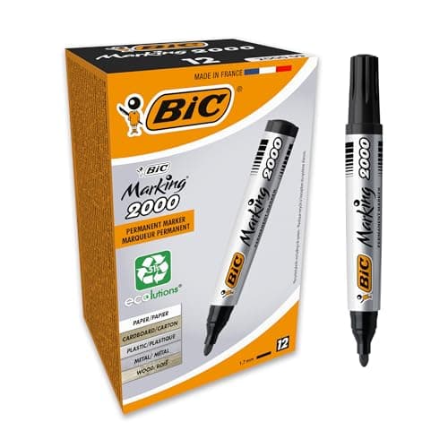Image of BIC Marking 2000 ECOlutions Permanent Marker Pens Black - Multi-Surface Marker Pens Multipack - Pack of 12