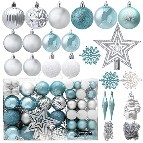 Image of Joiedomi 112 Pcs Christmas Assorted Ornaments with a Star Tree Topper, Shatterproof Christmas Ornaments for Holidays, Party Decoration, Tree Ornaments, and Events (Blue & Grey)