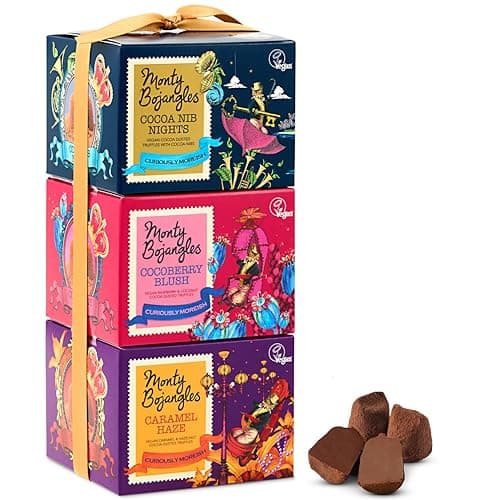 Image of Monty Bojangles Vegan Cocoa Dusted Chocolate Truffles Gift Tower (3x100g)-3 Different Flavours Luxury Chocolatey Gift Set, Award Winning Truffles, Chocolate Box With Bespoke Design