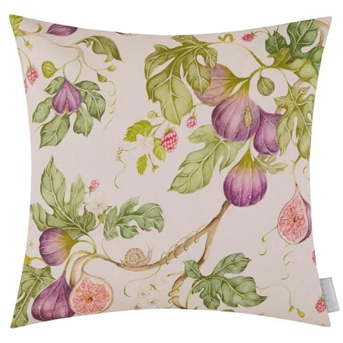 Image of Voyage Maison Fig Gardens Feather Filled Cushion – Spring Botanical Watercolour Cotton Blend Striped Back (Multicolour - 43x43cm)