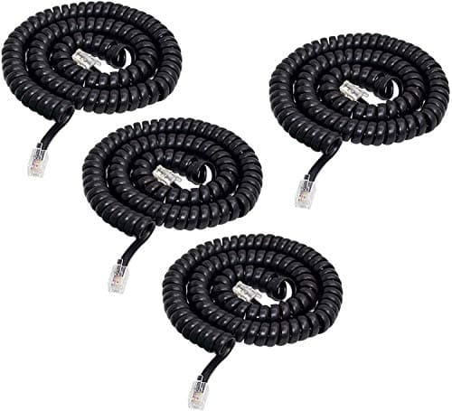 Image of Telephone Cord Cable Line Wire,SHONCO 4 Pack 6Ft Modular Coiled Telephone Handset Cord (Black)