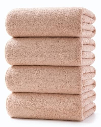 Image of Lumimi Towels 4 Piece Bath Sheet Towel Set Super Soft Absorbent Light Weight Dry Well and Durable Gym Beach Travel, 55" L x 27" W, 4 Pack Beige