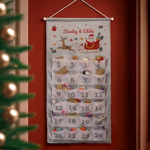 Image of Personalised Santa Sleigh Advent Calendar In Silver Grey, Christmas Advent Calendar, Christmas Decoration, Countdown to Christmas