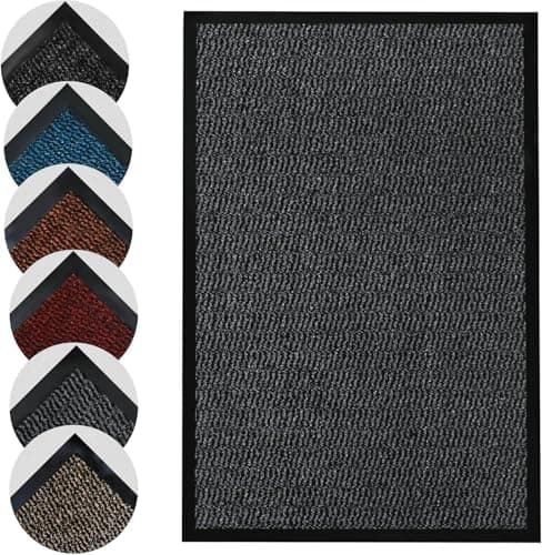 Image of Homatz Door Mats Indoor & Outdoor Heavy Duty Floor Mat - Non Slip Rubber Back - Dirt Trapper Door Mat - Super Absorbent Front Door Mat, Washable Doormats Rug, Barrier Mat (Grey,40x60cm)