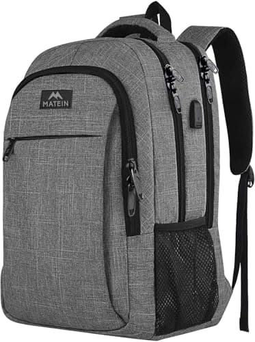 Image of MATEIN Travel Laptop Backpack, Work Bag Lightweight Laptop Bag with USB Charging Port, Anti Theft Business Backpack, Water Resistant School Rucksack Gift for Men and Women, Fits 18.4 Inch, Grey