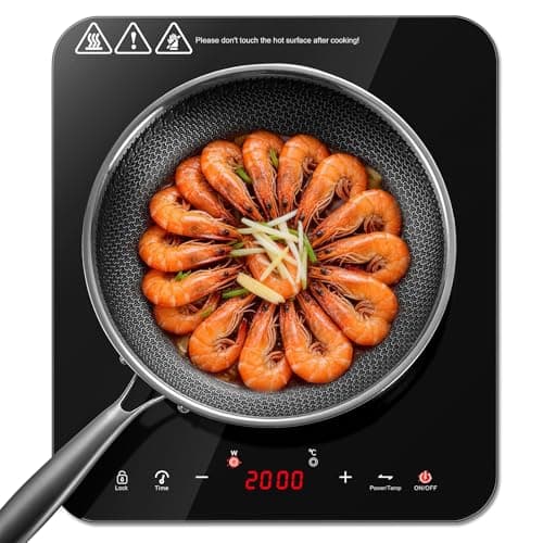 Image of KICHPOWER Single Induction Hob 2000W, Portable Induction Cooker with 10 Power & Temperature Levels, Touch Control, Child Lock, 3-Hour Timer, Residual Heat Indicator, Black Glass Panel Electric Hob