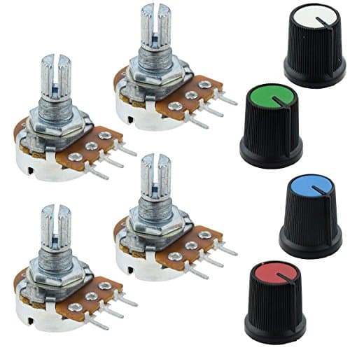 Image of 4 x 5K Log Logarithmic Potentiometer Pot with Coloured Knob