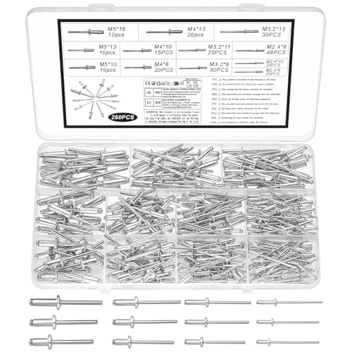 Image of 260 Pcs Pop Rivets Assortment Kit, Aluminum Blind Rivet Assortment, Pop Blind Rivets for Metal, Furniture, Car, Ships, Marine Construction(Silver, M2.4 M3.2 M4 M5)