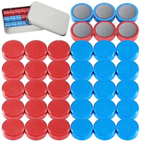 Image of Wukong 36 Pack Round Fridge Magnets, Blue+Red Strong Whiteboard Magnets for Office, Pin Board, Notice Boards, Planning Boards, School, Postcard with Iron Box Ø 20 mm, 8mm Thick
