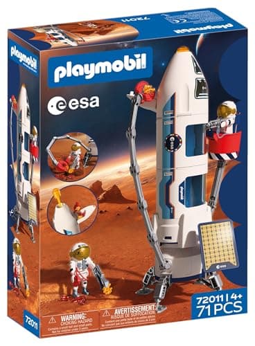Image of Playmobil Space ESA Mars Research Rocket, Modular rocket with launch pad and 2 astronauts, space toy set, For children aged 4 and up, 72011