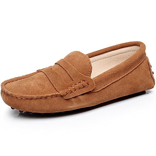 Image of Jamron Women's Classic Suede Penny Loafers Comfort Handmade Slipper Moccasins Tan 24208 UK8