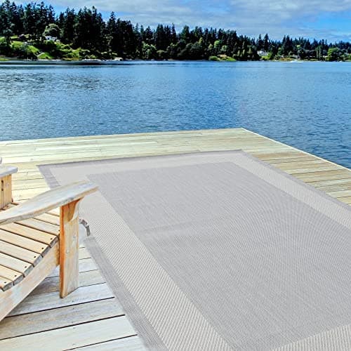 Image of THE RUGS Outdoor Rug – Weather & UV Resistant Outdoor/Indoor Area Rugs - Durable Rugs for Patio, Deck, Garden, Kitchen, Bathroom or Living Room - Grey, 200 x 290 cm