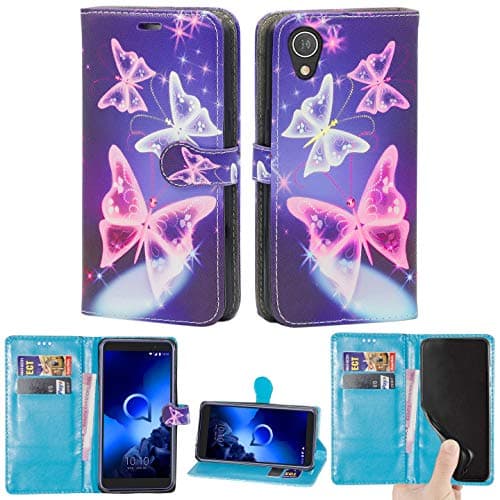 Image of Mobile Stuff Alcatel 1 (5033X) Case, Leather Case Flip Folio Book Case Wallet Cover with Magnetic Closure & Kick Stand For Alcatel 1 (Butterfly Blue)