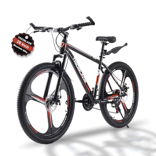 Image of TRIOBLADE 24''26''27.5'' Mountain Bike 3 Spoke Wheels Mountain Bicycle 21 Speeds Disc Brake Bike Lightweight Frame Bicycle for Adult Men Women Sport Cycling Bike (26inch-Black&Red)