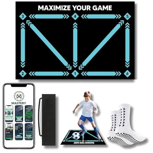 Image of Football Training Mat - Soccer Mastery Skills Mat 90x60cm - Develop Confidence, Skills & Discipline + Mastery Mobile APP |Football Birthday Gift Girls & Boys,