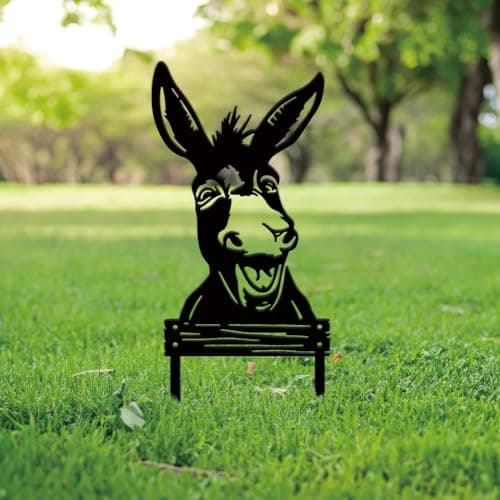 Image of SUPERDANT Metal Donkey Garden Decor Metal Funny Donkey Outdoor Garden Ornament Black Silhouette Outdoor Decor Animals Metal Fence Stakes Decorative Metal Wall Art for Farm Lawn Patio Gifts