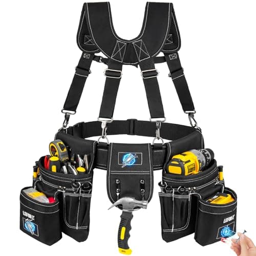 Image of Tool Belt with Suspenders,27 Pockets Heavy Duty Tool Belts for Men with Magnetic Tool Pouch,Detachable Adjustable Work Belt Bag for Electricians,Carpenter,Construction,Utility Toolbelt,Black