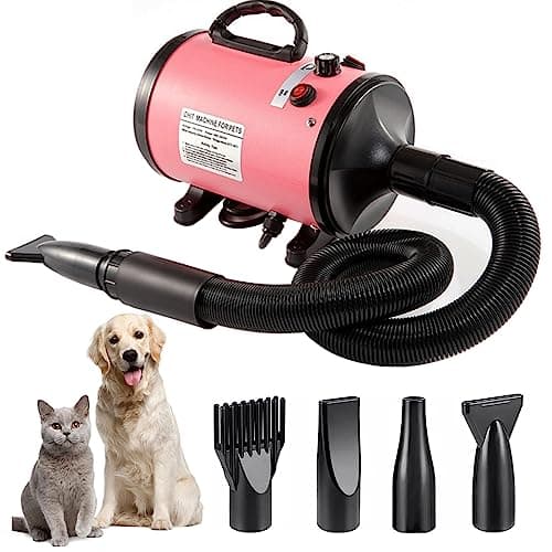 Image of Memows Dog Hair Dryer, 2800W Dog Blaster Dryer, Pet Grooming Hair Dryer, Stepless Speed Pet Dryer Blower with 4 Different Nozzles and Extendable Hose, Professional Pet Hair Dryer for Dogs (Pink)