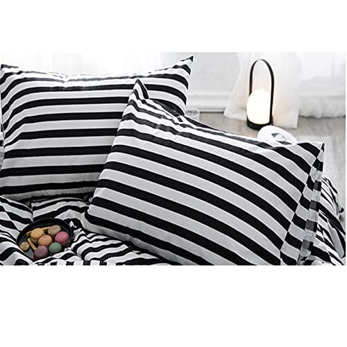 Image of CLOTHKNOW Striped Pillowcases Standard Black and White Pillow Cases Ticking Set of 2 Bed Pillow Cases Envelope Closure Black Pillow Shams for Boys Girls