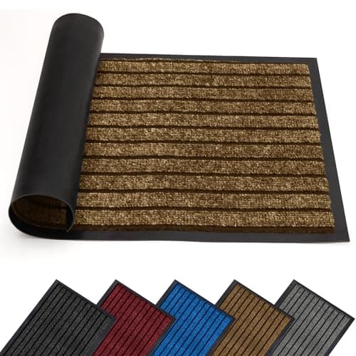Image of AMEHA Door Mat Indoor & Outdoor Brown 40x60 Cm Heavy Duty Rubber Door Mats Dirt Trapper Non Slip Washable Barrier Floor Mat Entrance Rug Shoes Scraper Super Absorbent Front Doormats
