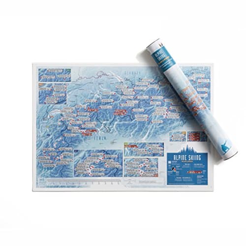 Image of Scratch Off Alpine Ski Resorts Print - Maps International - poster gift for skiing/snowboarding enthusiasts - alps peaks - gift tube - a2 sized 59.4 (h) x 42 (w) cm