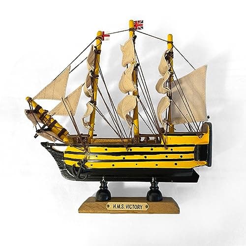 Image of Wooden HMS Victory detailed model | Sailing gift | Wooden ships | Model battle ships | Sturdy construction | Cotton sails and rigging | 17.5cm (L) x 20cm (H)