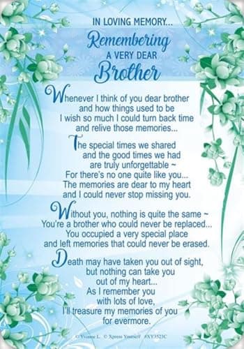 Image of Loving Memory Open Graveside Memorial Card - Blue with Flowers - Brother 6x4