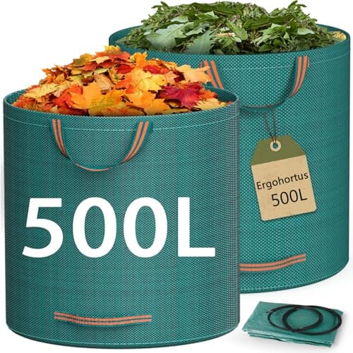 Image of Ergohortus Garden Waste Bags Heavy Duty, 500L x 2 Reusable Garden Sacks with Handles, Industrial-Grade Fabric Recycling Garden Bags for Leaves, Trash, Debris, Garden Rubbish Bags Waterproof