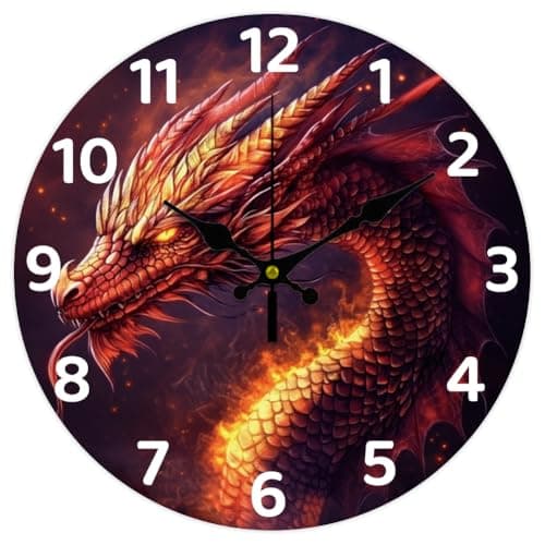 Image of CHGCRAFT 12inch Dragon en Wall Clock Battery Operated Silent Non Ticking Round Decorative Clock for Office Home Living Room Bedroom Bathroom Kitchen Decor, Dragon
