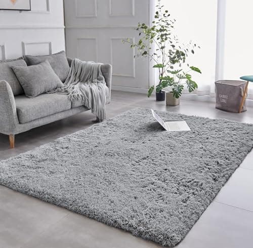 Image of AMEHA Grey Shaggy Rugs Living Room 120 x 170 cm Fluffy Soft Non Slip Large Area Rug for Bedroom Non-Shedding