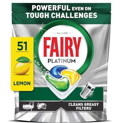Image of Fairy Platinum Dishwasher Tablets, Lemon, 51 Capsules, Powerful Even On Tough Cleaning Challenges, Clean Dishes, Shiny Machine, Cleans Greasy Filter