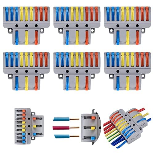 Image of TOOINKCV 6 PCS Compact Wire Connectors, Lever Nut Electrical Wire Connectors, Compact Splicing Connectors, 3 in 9 Out Electrical Conductor Connectors Blocks with 20 Screws (five-hole)